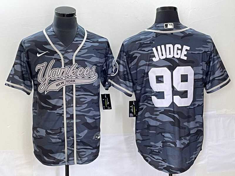 Mens New York Yankees #99 Aaron Judge Grey Camo Cool Base With Patch Stitched Baseball Jersey->new york yankees->MLB Jersey